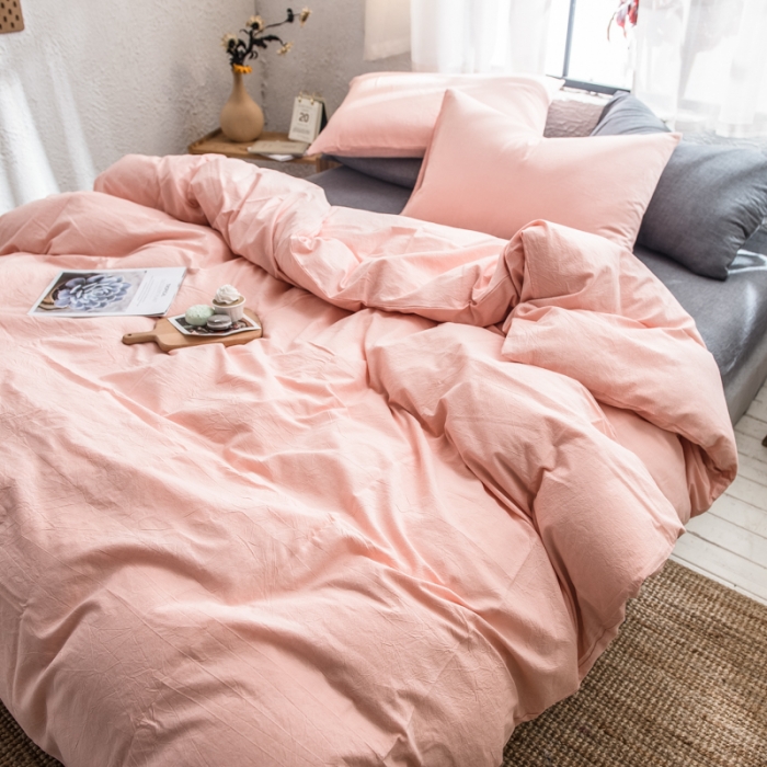 91家纺网 家纺一手货源 找家纺 佳梦达 2020新款全色织全棉水洗双拼单被套 浅粉灰