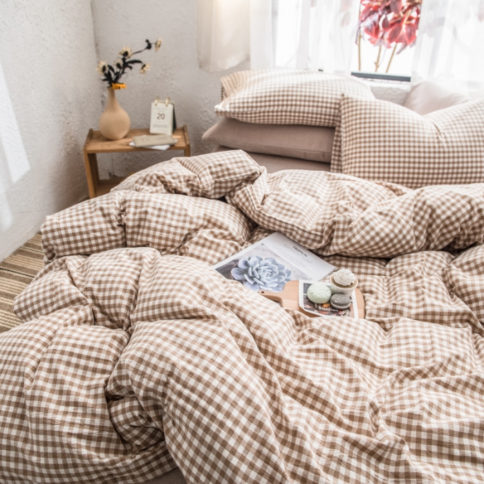 91家纺网 家纺一手货源 找家纺 佳梦达 2020新款全色织全棉水洗双拼单被套 米小格