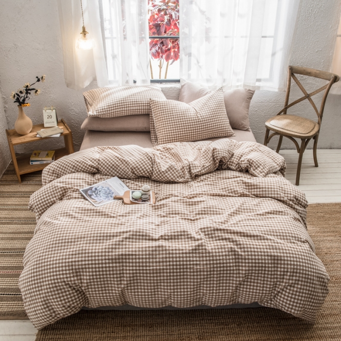 91家纺网 家纺一手货源 找家纺 佳梦达 2020新款全色织全棉水洗双拼单被套 米小格