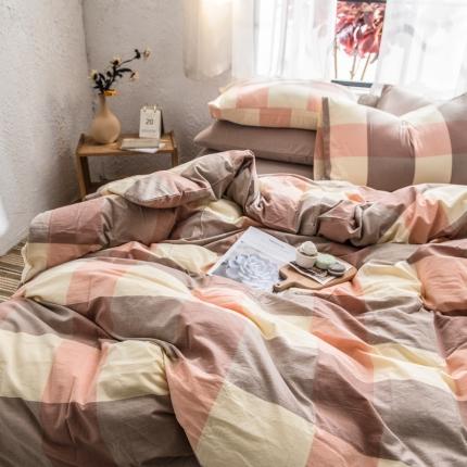 91家纺网 家纺一手货源 找家纺 佳梦达 2020新款全色织全棉水洗双拼单被套 蜜粉大格