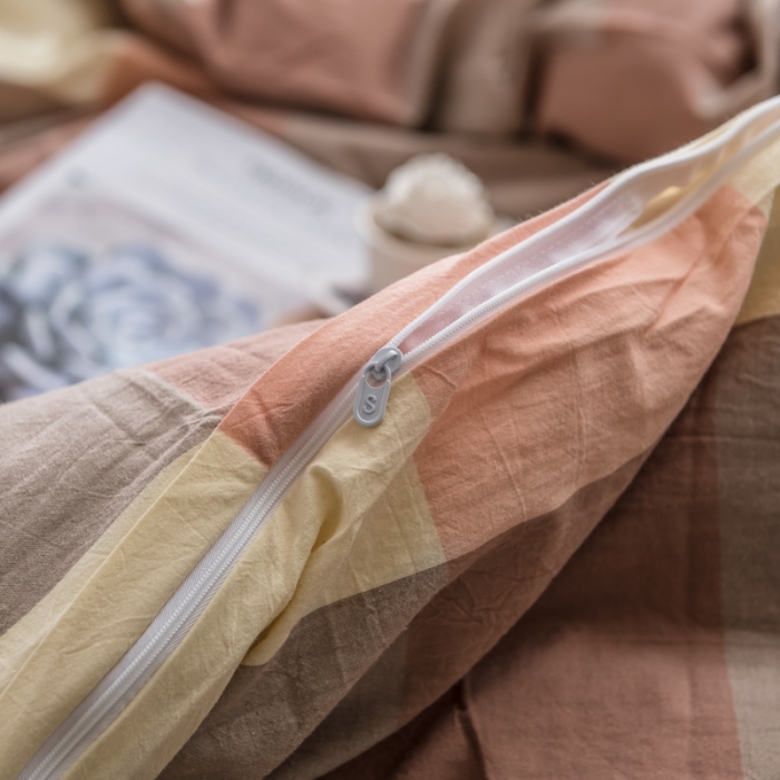 91家纺网 家纺一手货源 找家纺 佳梦达 2020新款全色织全棉水洗双拼单被套 蜜粉大格