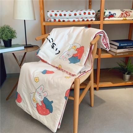 眠屿 2020新款全棉印花夏被 草莓兔