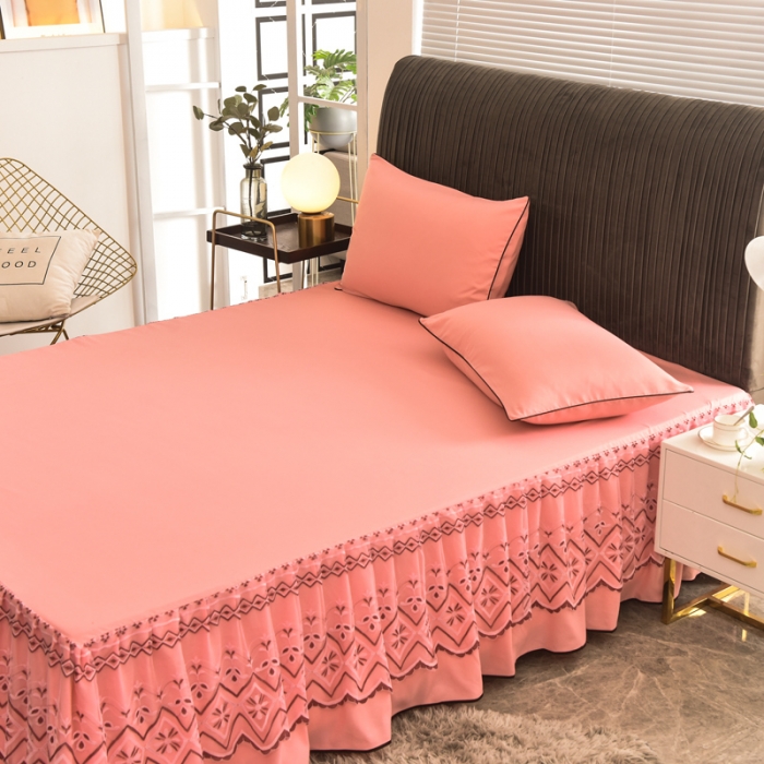 91家纺网 家纺一手货源 找家纺 金米诺 2020新款单层蕾丝床裙 淡粉