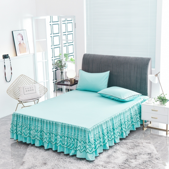 91家纺网 家纺一手货源 找家纺 金米诺 2020新款单层蕾丝床裙 淡雅青