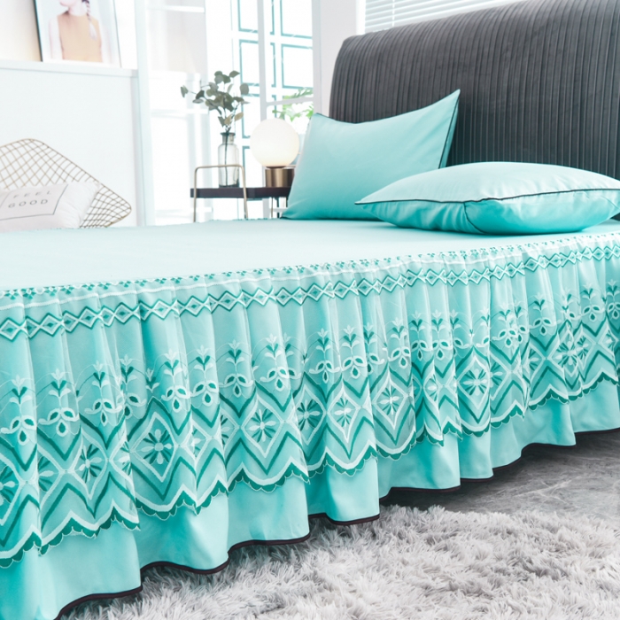 91家纺网 家纺一手货源 找家纺 金米诺 2020新款单层蕾丝床裙 淡雅青