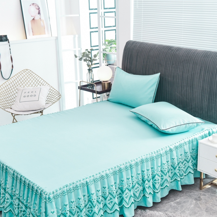 91家纺网 家纺一手货源 找家纺 金米诺 2020新款单层蕾丝床裙 淡雅青