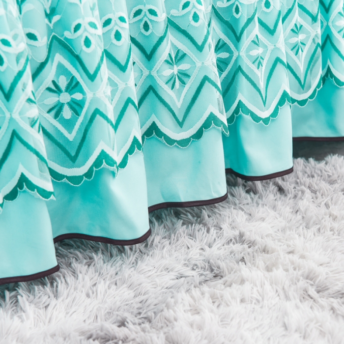 91家纺网 家纺一手货源 找家纺 金米诺 2020新款单层蕾丝床裙 淡雅青