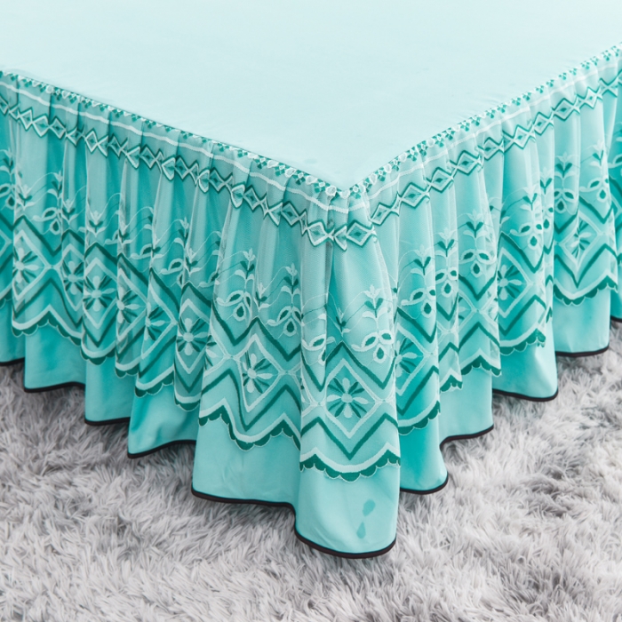 91家纺网 家纺一手货源 找家纺 金米诺 2020新款单层蕾丝床裙 淡雅青