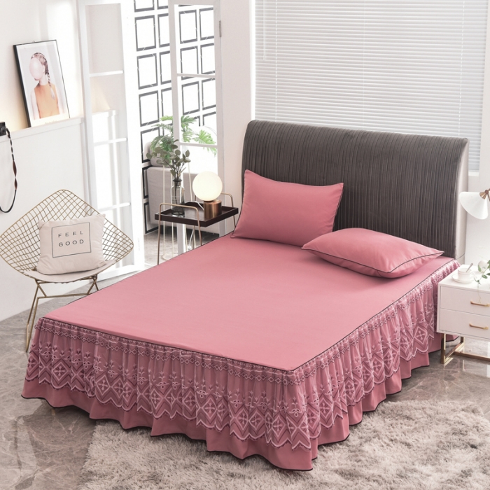 91家纺网 家纺一手货源 找家纺 金米诺 2020新款单层蕾丝床裙 豆沙