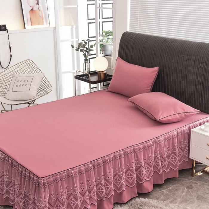 91家纺网 家纺一手货源 找家纺 金米诺 2020新款单层蕾丝床裙 豆沙