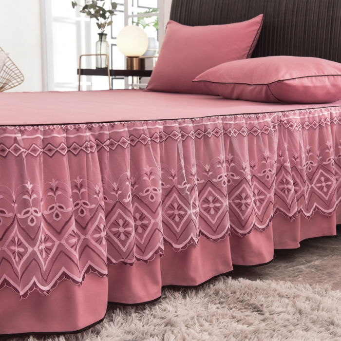 91家纺网 家纺一手货源 找家纺 金米诺 2020新款单层蕾丝床裙 豆沙