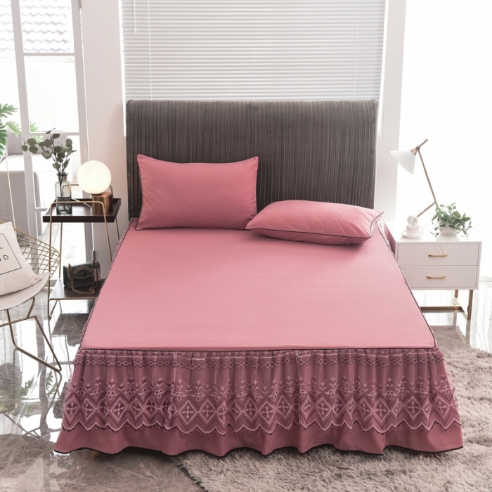 91家纺网 家纺一手货源 找家纺 金米诺 2020新款单层蕾丝床裙 豆沙