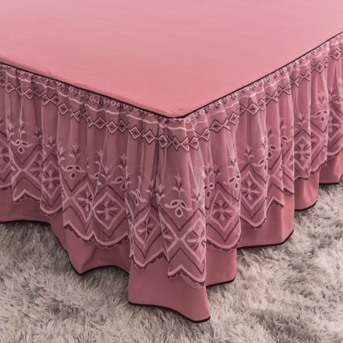 91家纺网 家纺一手货源 找家纺 金米诺 2020新款单层蕾丝床裙 豆沙