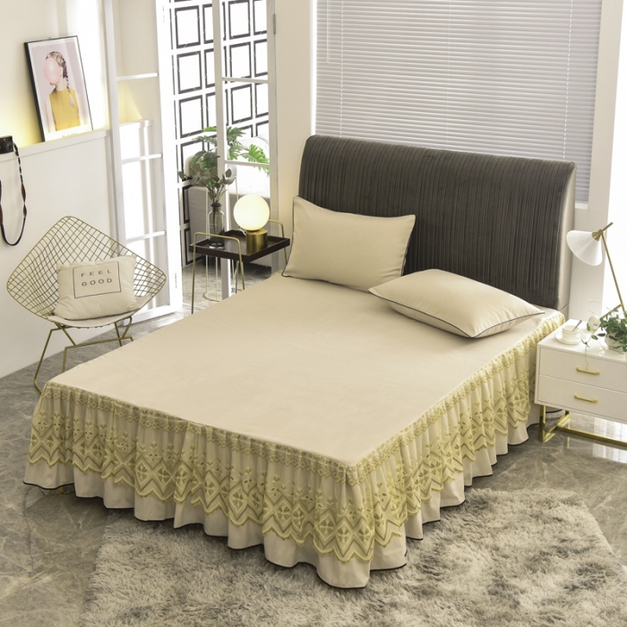 91家纺网 家纺一手货源 找家纺 金米诺 2020新款单层蕾丝床裙 黄色