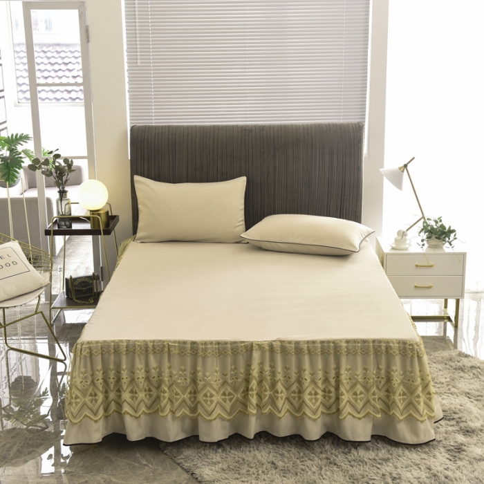 91家纺网 家纺一手货源 找家纺 金米诺 2020新款单层蕾丝床裙 黄色