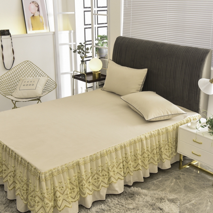 91家纺网 家纺一手货源 找家纺 金米诺 2020新款单层蕾丝床裙 黄色