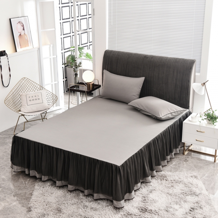 91家纺网 家纺一手货源 找家纺 金米诺 2020新款单层蕾丝床裙 灰色