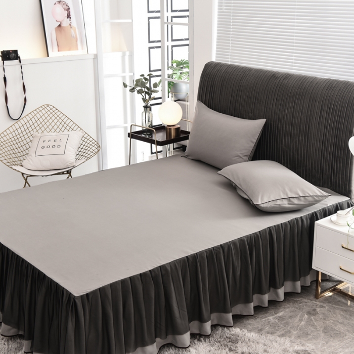 91家纺网 家纺一手货源 找家纺 金米诺 2020新款单层蕾丝床裙 灰色