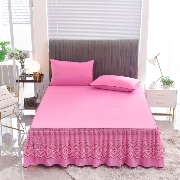 91家纺网 家纺一手货源 找家纺 金米诺 2020新款单层蕾丝床裙 亮粉