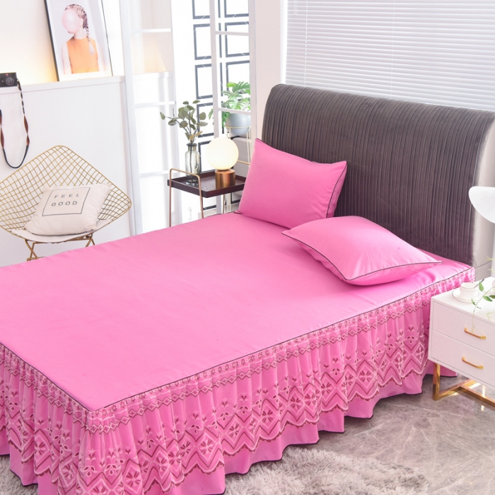 91家纺网 家纺一手货源 找家纺 金米诺 2020新款单层蕾丝床裙 亮粉