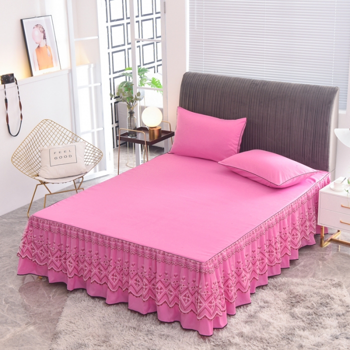 91家纺网 家纺一手货源 找家纺 金米诺 2020新款单层蕾丝床裙 亮粉