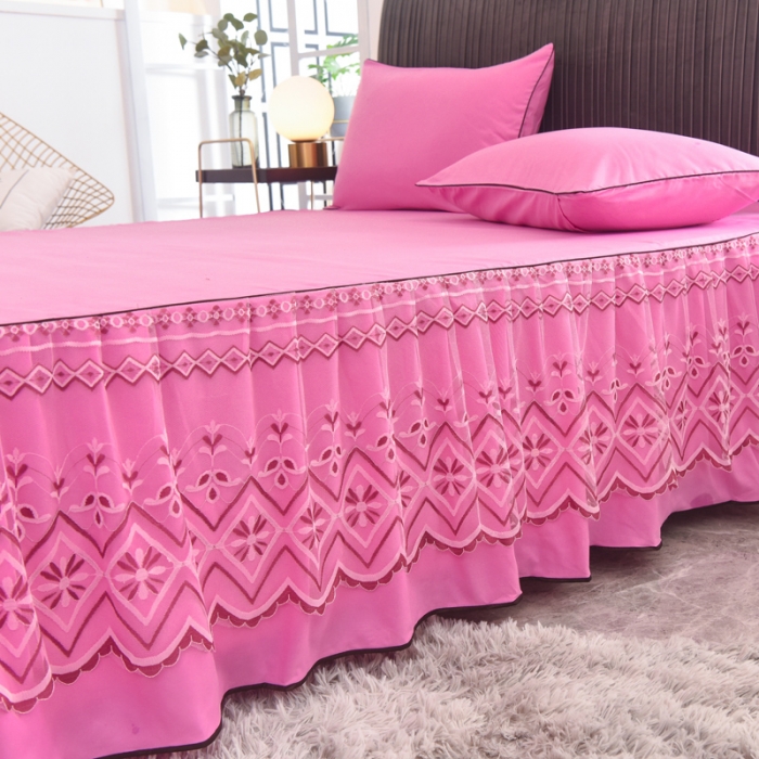 91家纺网 家纺一手货源 找家纺 金米诺 2020新款单层蕾丝床裙 亮粉