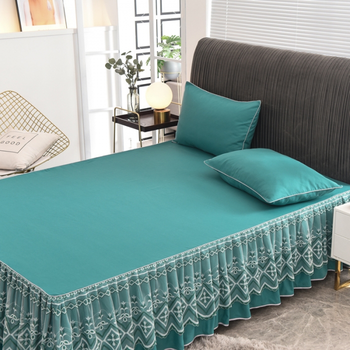 91家纺网 家纺一手货源 找家纺 金米诺 2020新款单层蕾丝床裙 墨绿