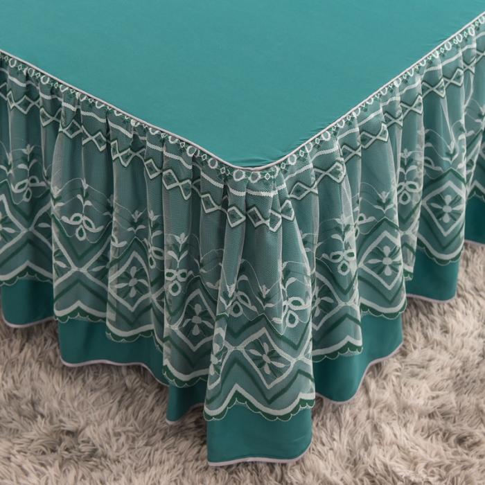 91家纺网 家纺一手货源 找家纺 金米诺 2020新款单层蕾丝床裙 墨绿