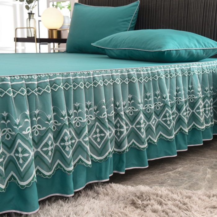 91家纺网 家纺一手货源 找家纺 金米诺 2020新款单层蕾丝床裙 墨绿