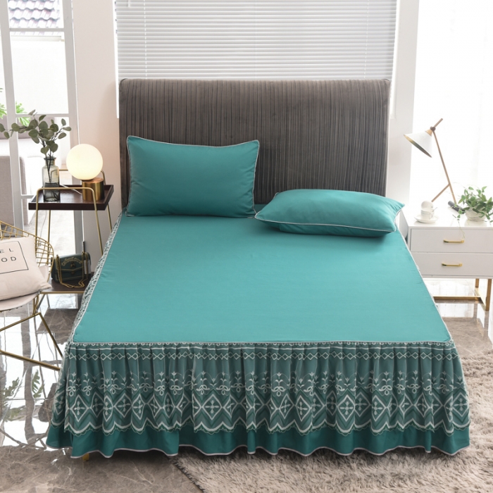 91家纺网 家纺一手货源 找家纺 金米诺 2020新款单层蕾丝床裙 墨绿