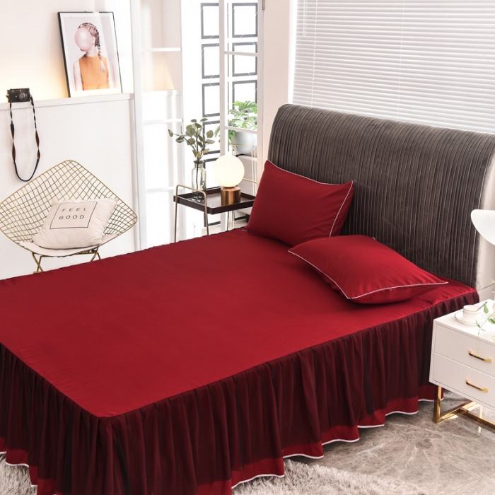 91家纺网 家纺一手货源 找家纺 金米诺 2020新款单层蕾丝床裙 深红