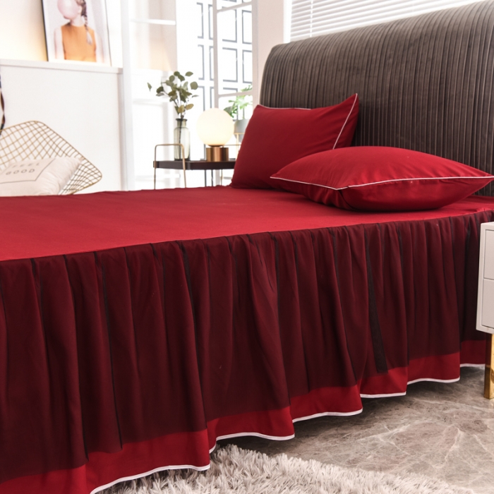 91家纺网 家纺一手货源 找家纺 金米诺 2020新款单层蕾丝床裙 深红