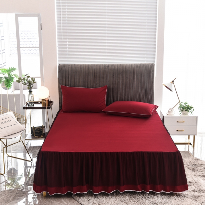 91家纺网 家纺一手货源 找家纺 金米诺 2020新款单层蕾丝床裙 深红