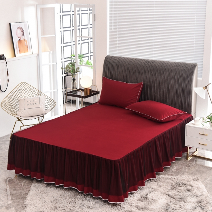 91家纺网 家纺一手货源 找家纺 金米诺 2020新款单层蕾丝床裙 深红