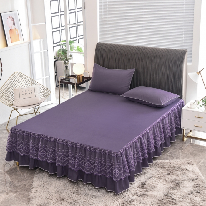 91家纺网 家纺一手货源 找家纺 金米诺 2020新款单层蕾丝床裙 烟熏紫