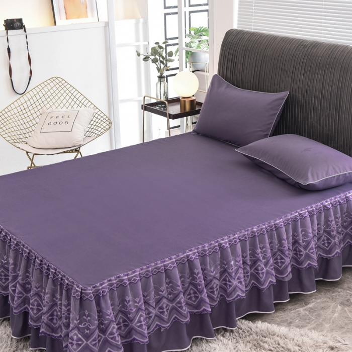 91家纺网 家纺一手货源 找家纺 金米诺 2020新款单层蕾丝床裙 烟熏紫