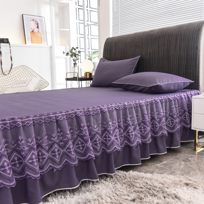 91家纺网 家纺一手货源 找家纺 金米诺 2020新款单层蕾丝床裙 烟熏紫