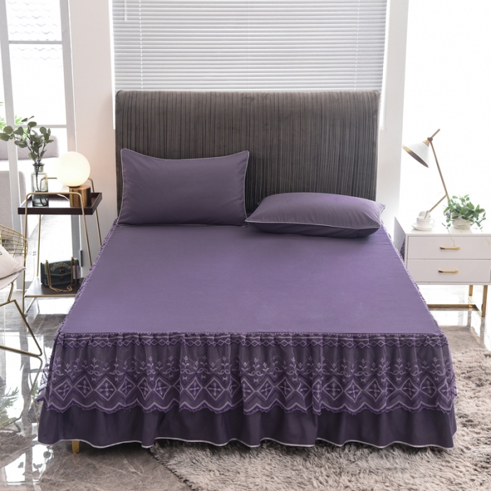 91家纺网 家纺一手货源 找家纺 金米诺 2020新款单层蕾丝床裙 烟熏紫