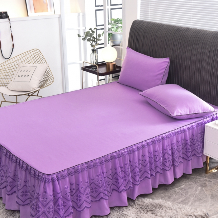 91家纺网 家纺一手货源 找家纺 金米诺 2020新款单层蕾丝床裙 紫色