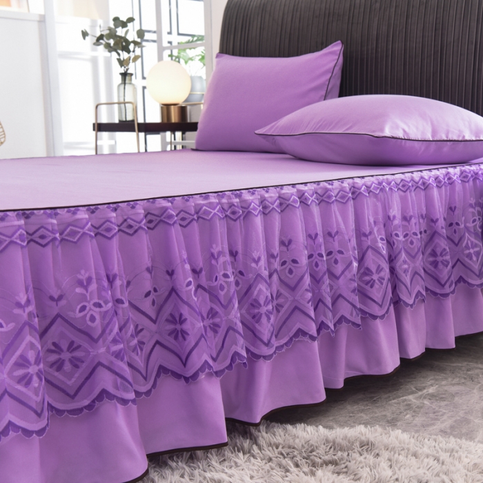 91家纺网 家纺一手货源 找家纺 金米诺 2020新款单层蕾丝床裙 紫色