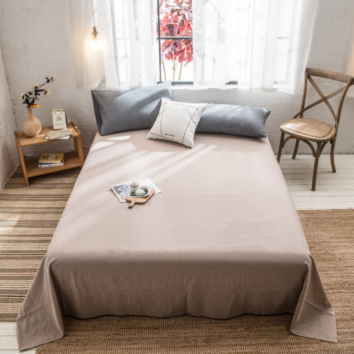 91家纺网 家纺一手货源 找家纺 佳梦达 2020新款全色织全棉水洗双拼单床单 灰浅驼