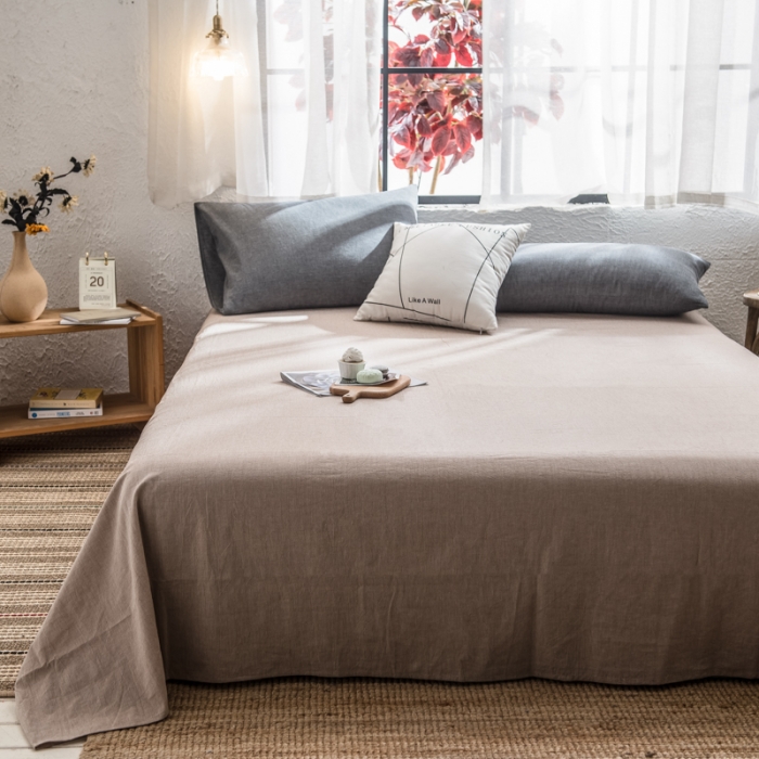 91家纺网 家纺一手货源 找家纺 佳梦达 2020新款全色织全棉水洗双拼单床单 灰浅驼