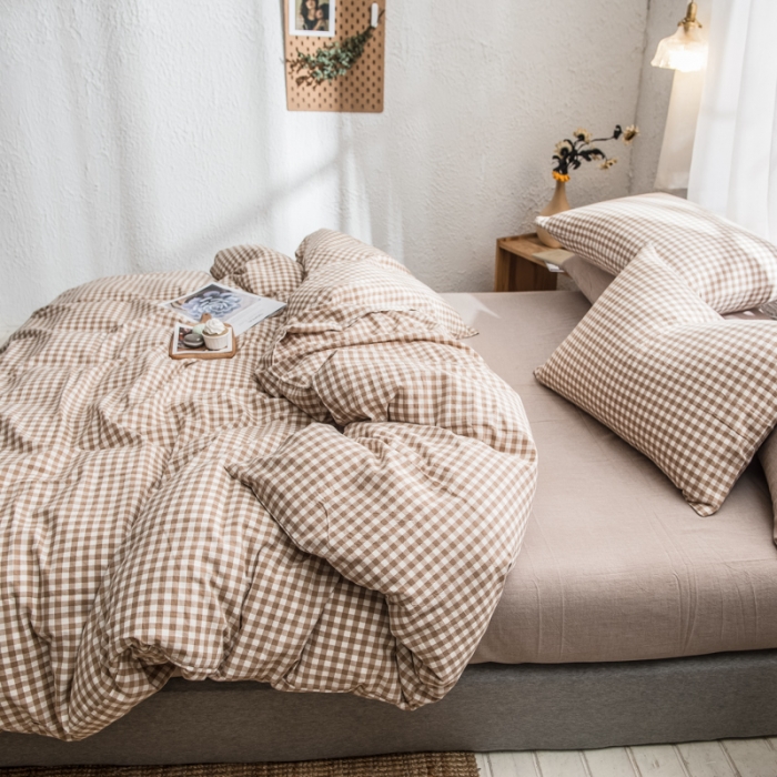 91家纺网 家纺一手货源 找家纺 佳梦达 2020新款全色织全棉水洗双拼单床单 米小格