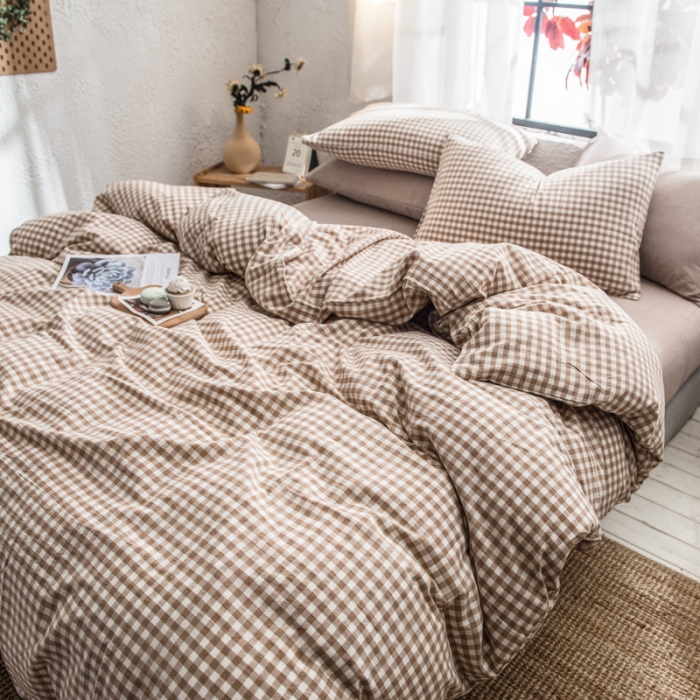 91家纺网 家纺一手货源 找家纺 佳梦达 2020新款全色织全棉水洗双拼单床单 米小格