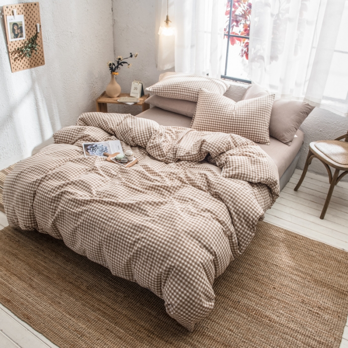 91家纺网 家纺一手货源 找家纺 佳梦达 2020新款全色织全棉水洗双拼单床单 米小格