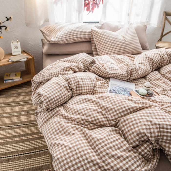 91家纺网 家纺一手货源 找家纺 佳梦达 2020新款全色织全棉水洗双拼单床单 米小格