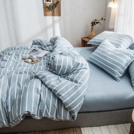 91家纺网 家纺一手货源 找家纺 佳梦达 2020新款全色织全棉水洗双拼单床单 浅蓝白条