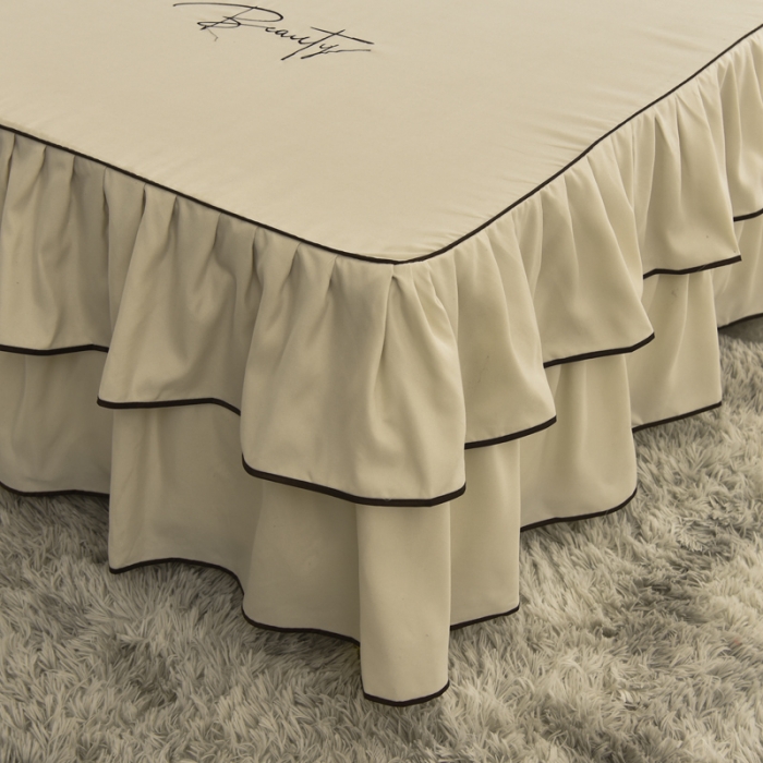 91家纺网 家纺一手货源 找家纺 金米诺 2020新款双层绣花床裙 黄色