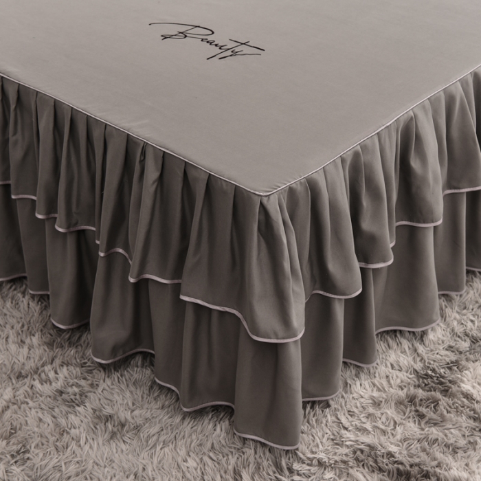 91家纺网 家纺一手货源 找家纺 金米诺 2020新款双层绣花床裙 灰色