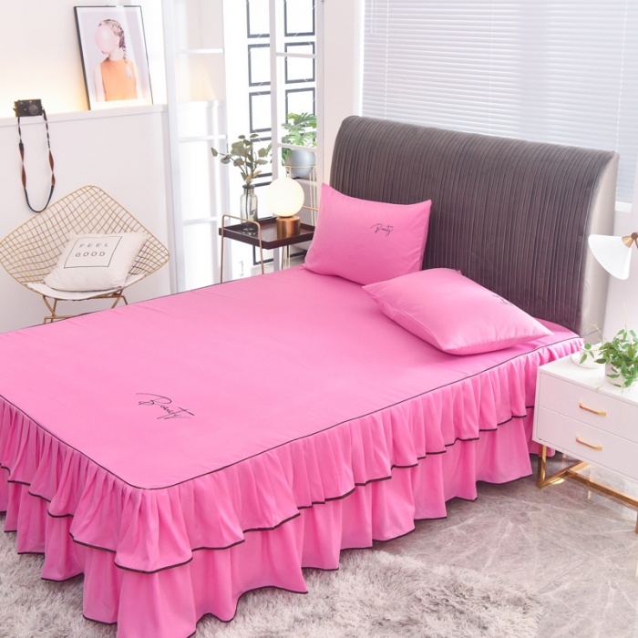 91家纺网 家纺一手货源 找家纺 金米诺 2020新款双层绣花床裙 亮粉